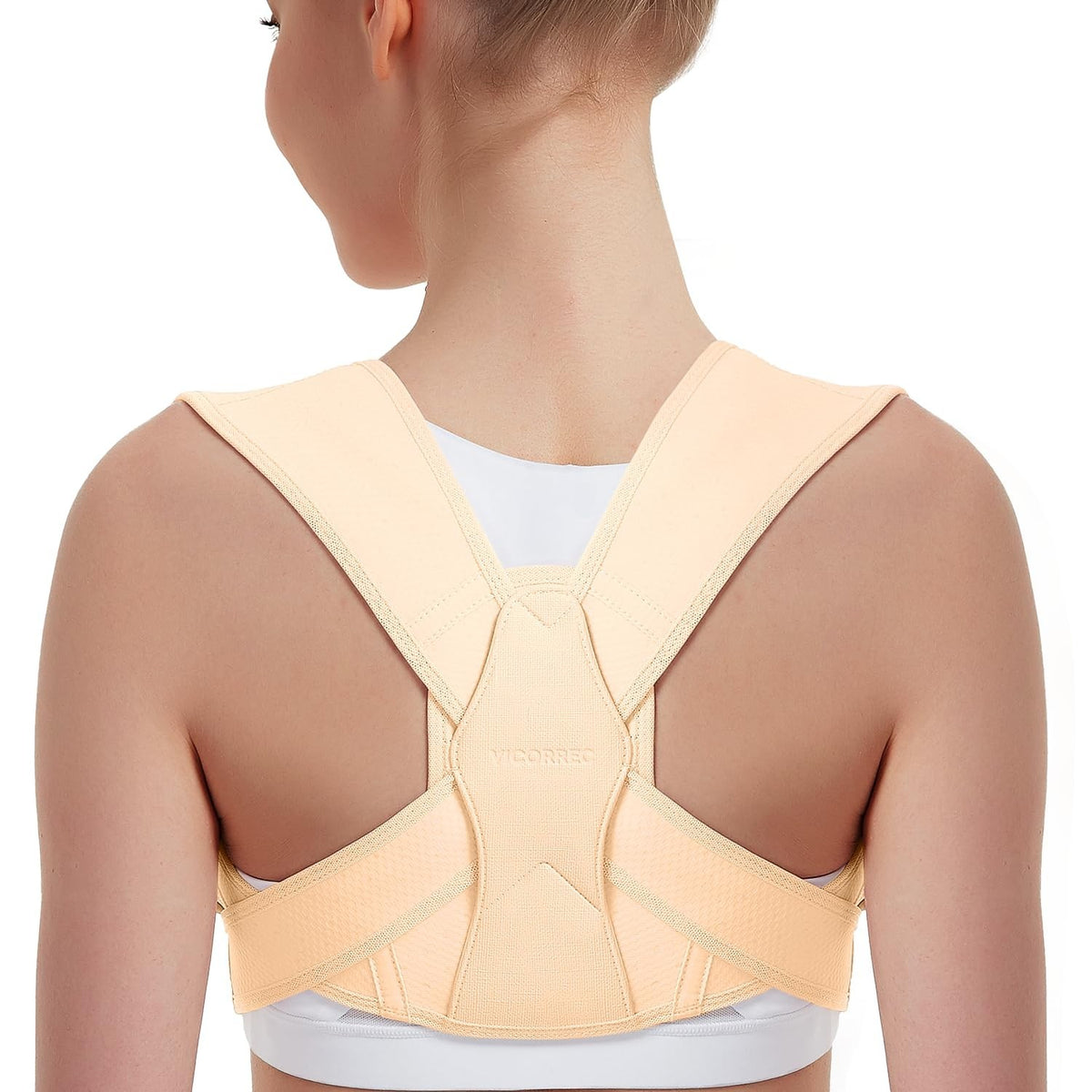 Vicorrect Posture Corrector for Women and Men, Adjustable upper S/M, Beige