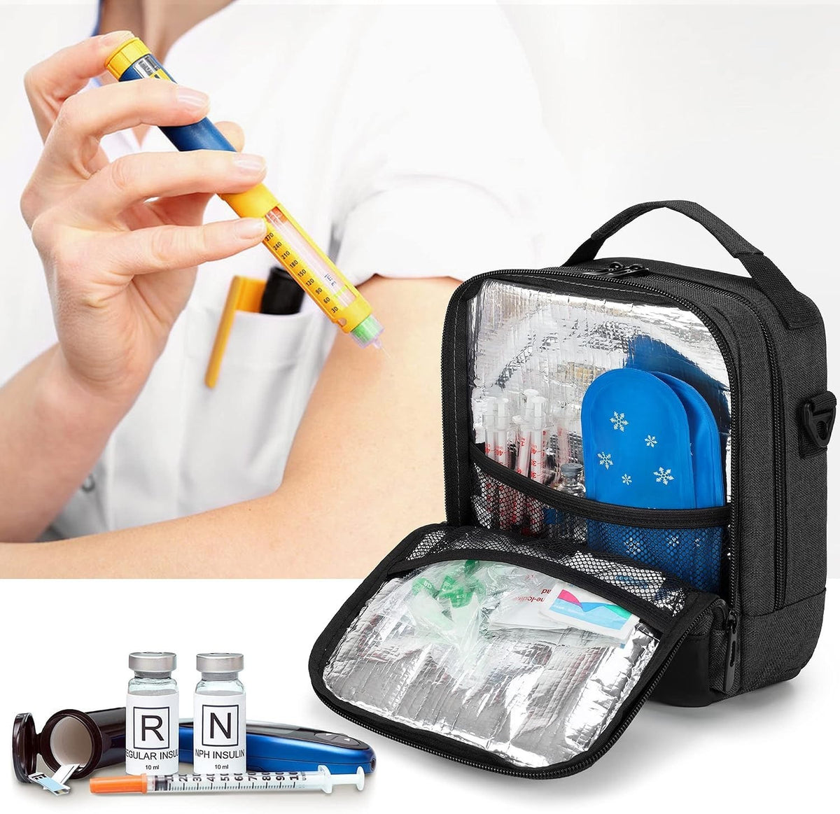 CURMIO Insulin Cooler Travel Case, Diabetes Supplies Bag, with Shoulder Strap