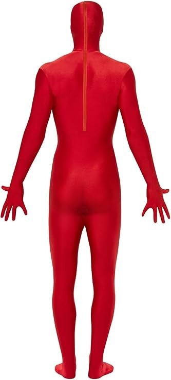 RED SKIN SUIT ADULT FANCY DRESS COSTUME SECOND SKIN BODY SUIT ALL IN ONE OUTFIT