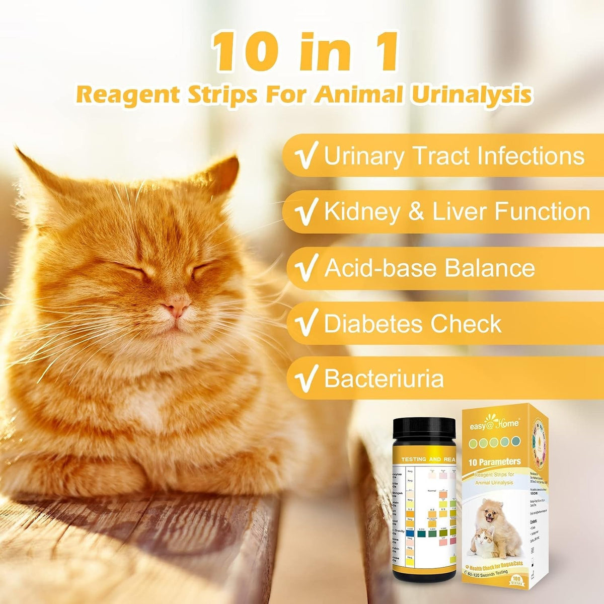 Pet Urine Test Strips 100 Vet Tests Cats, Dogs Diabetes, UTI, Kidney Infection