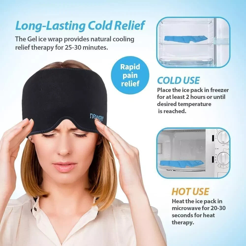 NEWGO Migrane Relief Head Ice Wrap, Reusable Hot Cold Therapy Headache Hat Ice