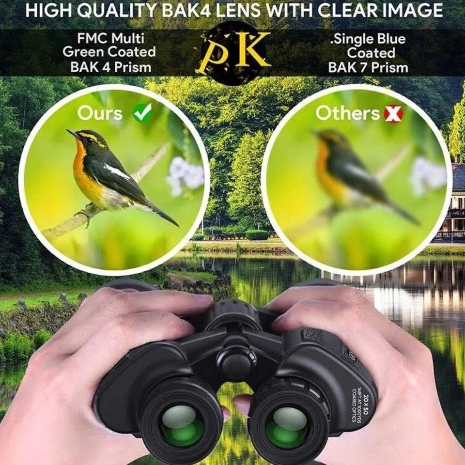 50000M German Military 20X50 Zoom HD BAK4-Prism Powerful Binoculars Long Range