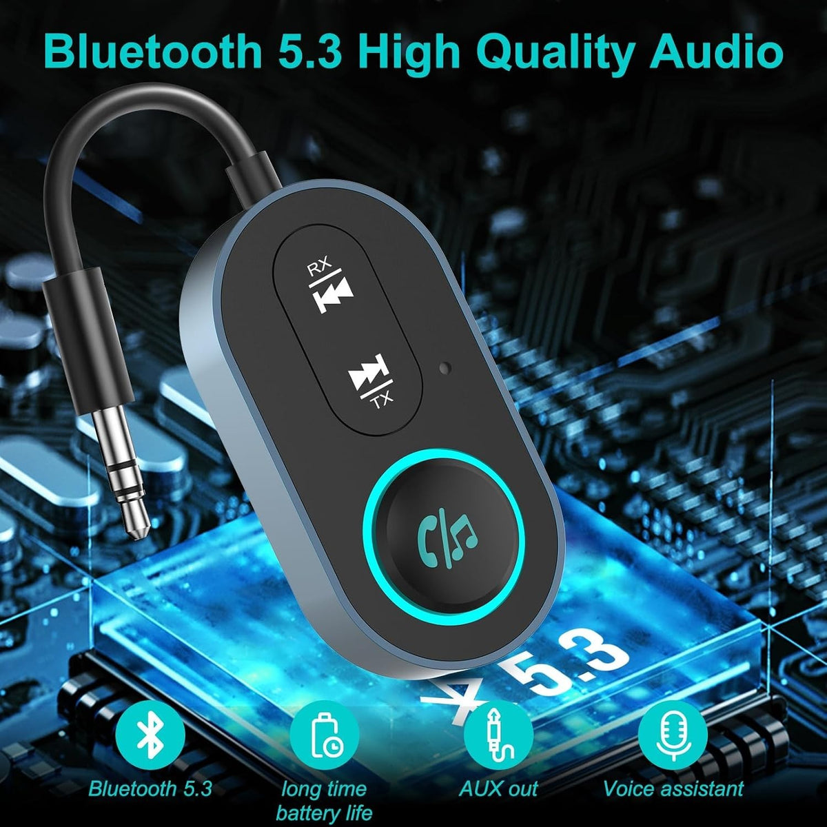 Bluetooth 5.3 Transmitter Receiver, Dual Pairing Wireless Car/Airplane Bluetooth