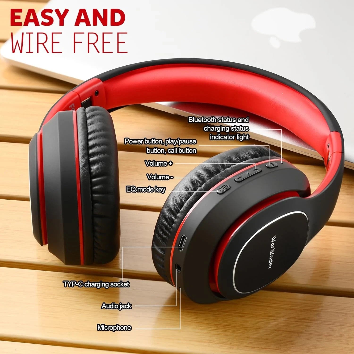 Worwoder Wireless Headphones over Ear, 80 Hours Playtime Bluetooth Headphones, H