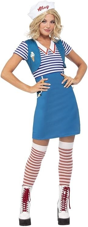 NEW Ladies Stranger Things Ice Cream Sailor Costume Smiffy's Fancy Dress - M
