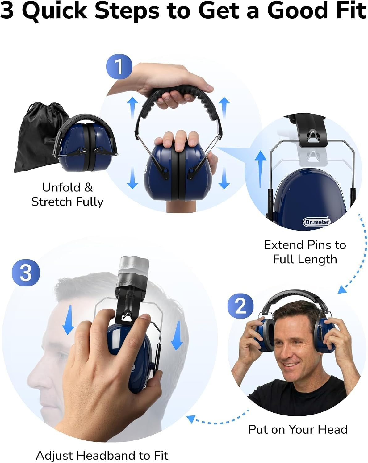 Dr.meter Ear Defenders Adults, SNR 31dB Noise Reduction 1pack, Blue