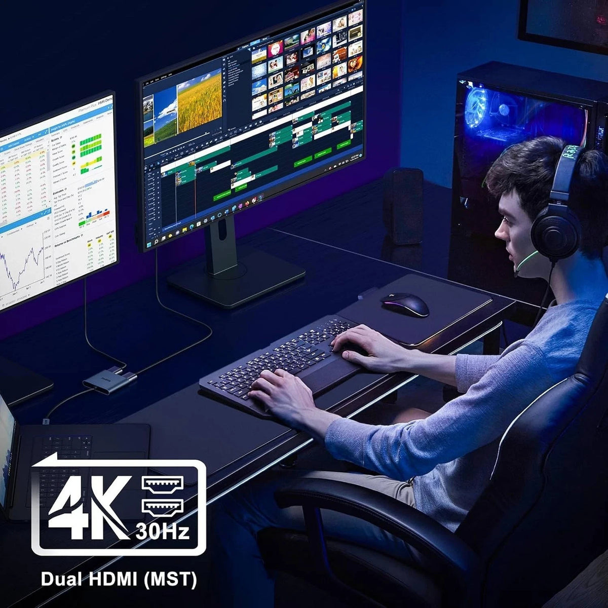 KOZYC USB C to Dual HDMI Adapter 4K@60Hz, Type C to HDMI Splitter (0-128)