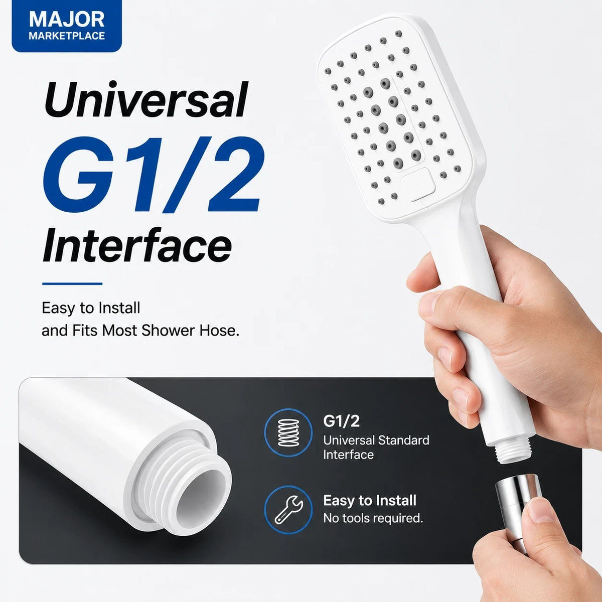 Square Shower Head with 3 Spray Modes, Boosting Handheld for Low Water Pressure