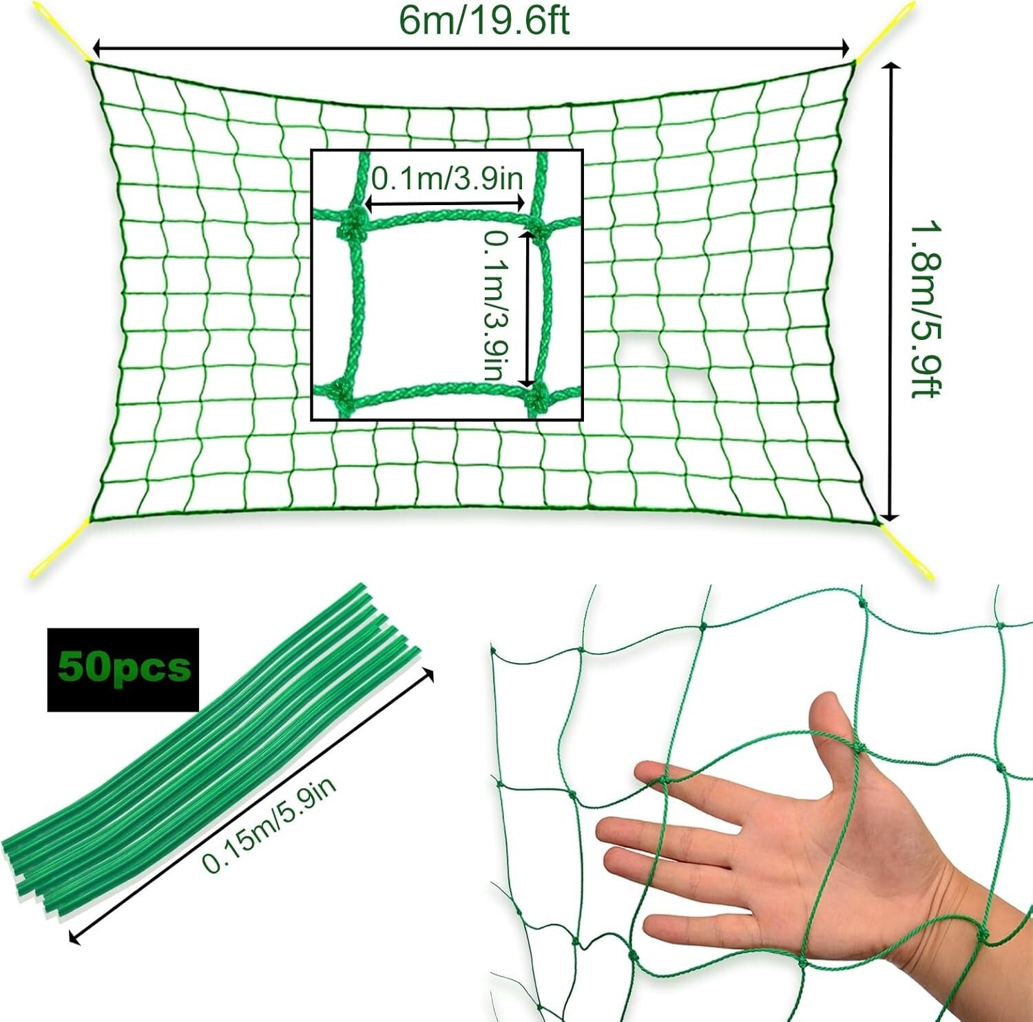 Plant Support Mesh Net Vegetable Fruit Climbing Netting Pea Bean Trellis 6mx1.8m