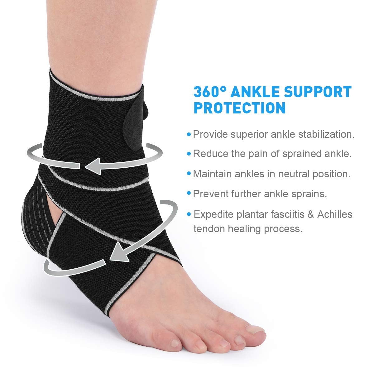 WASPO Ankle Support Brace 2 PACK, Adjustable Ankle Brace Wrap Strap for Sports