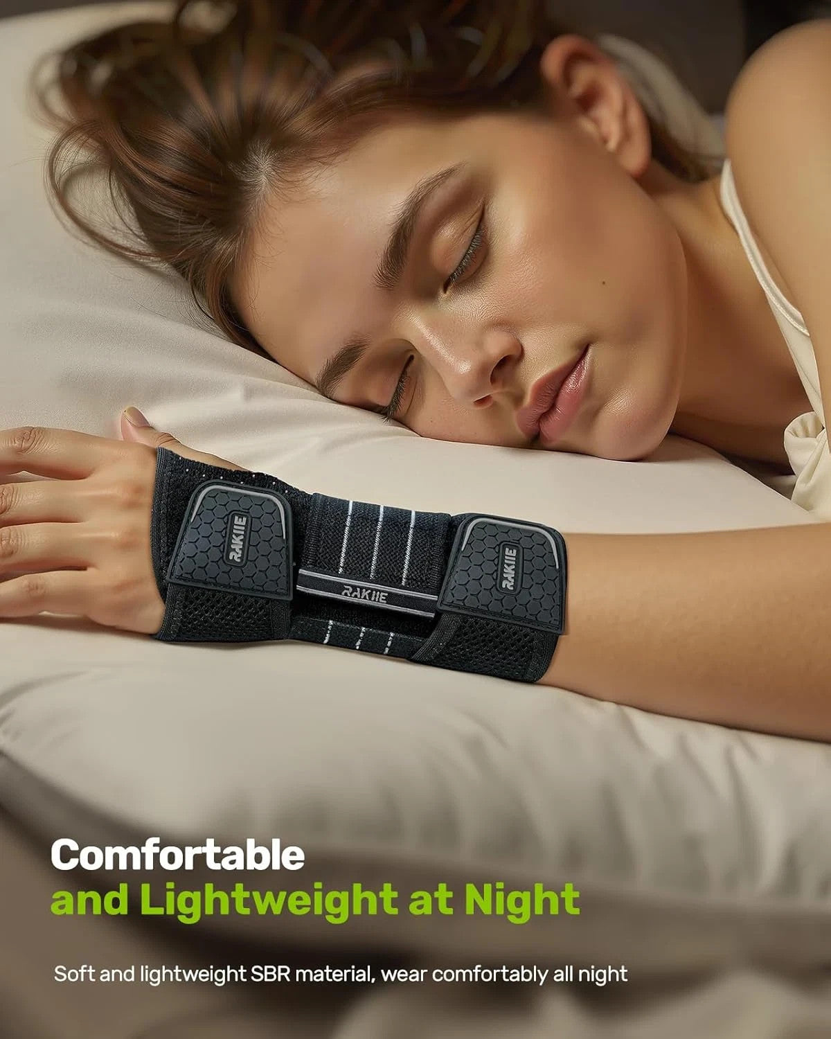 Rakiie Carpal Tunnel Wrist Brace, Adjustable Night Wrist Support with 3 Metal Sp