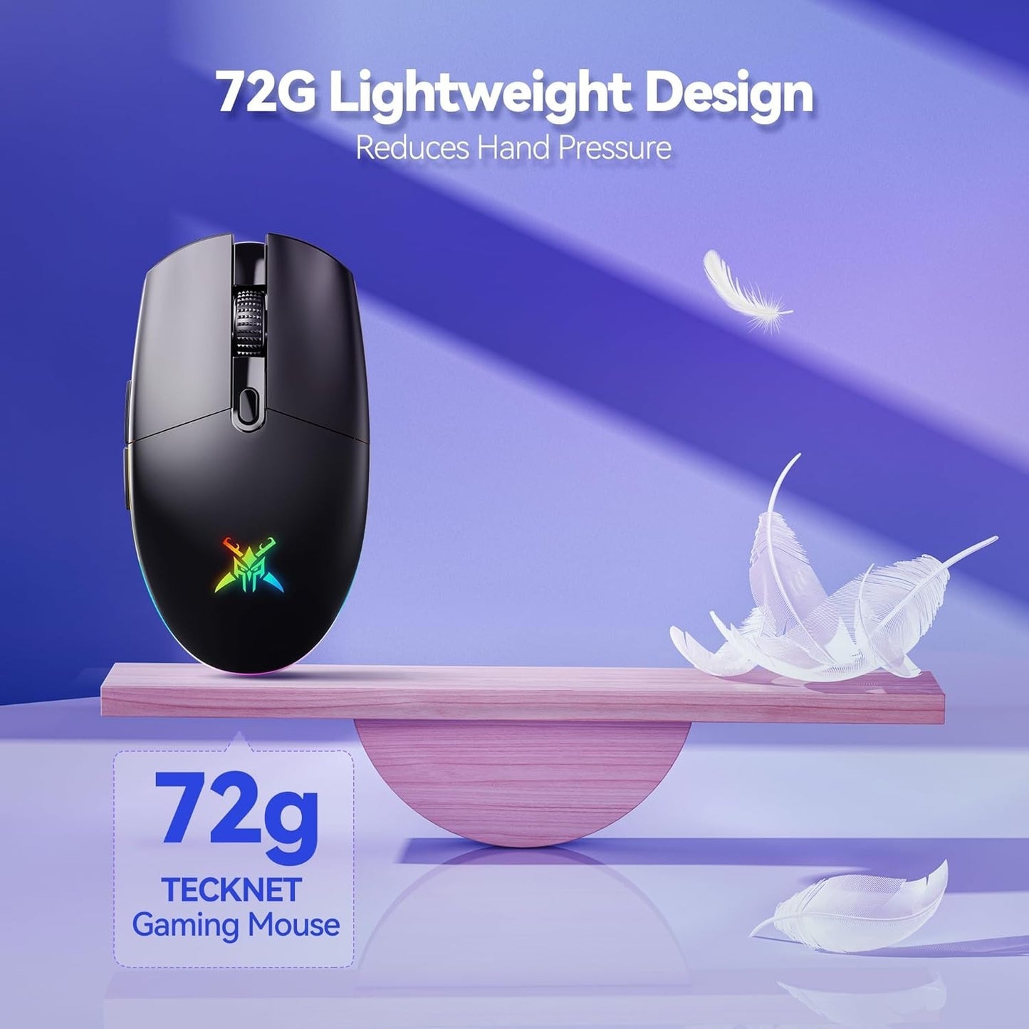 TECKNET Wireless Gaming Mouse 8000 DPI RGB Rechargeable Black LED Lights 