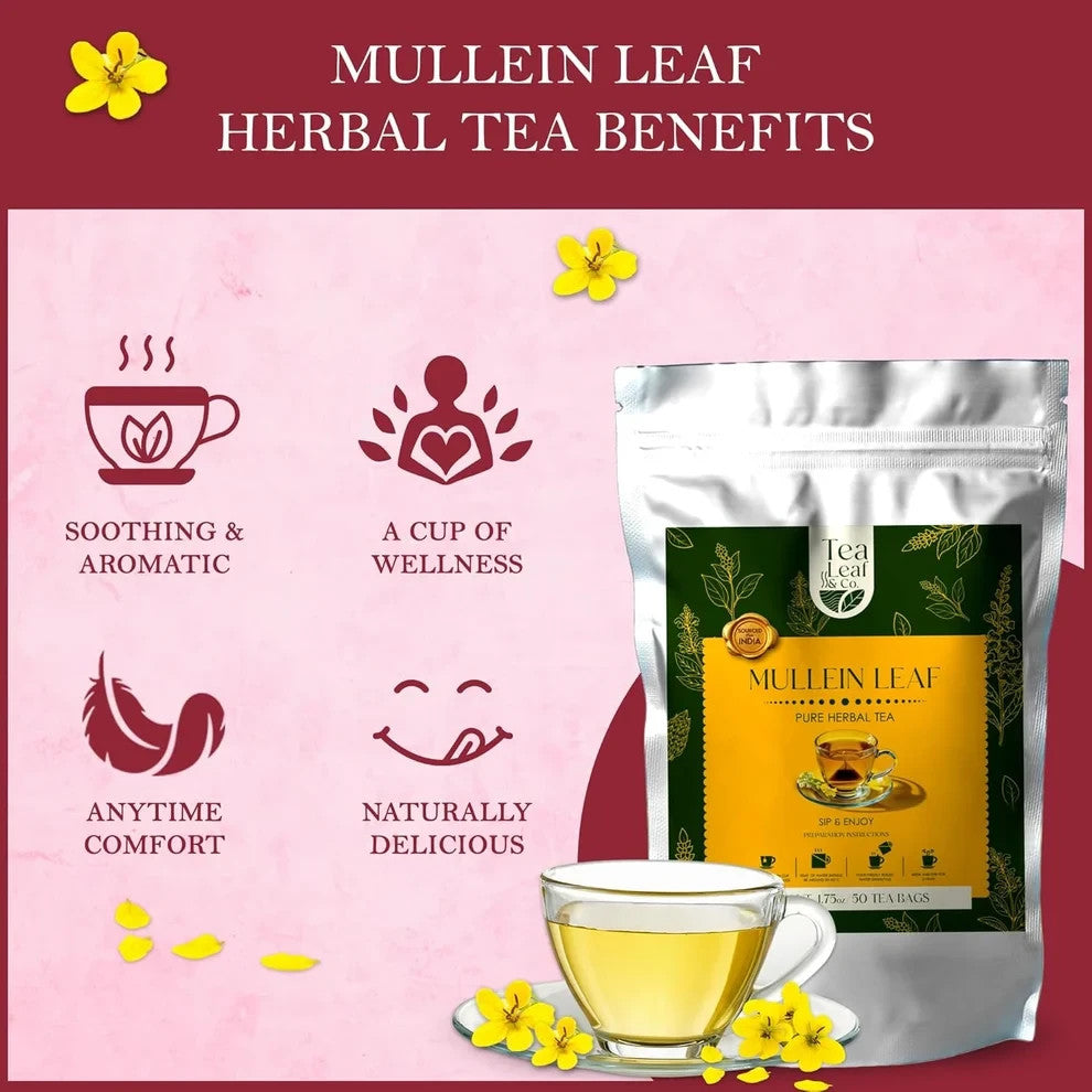 50 Bags Mullein Leaf Tea Bag Support Lung Cleansing & Detox, Digestive Health