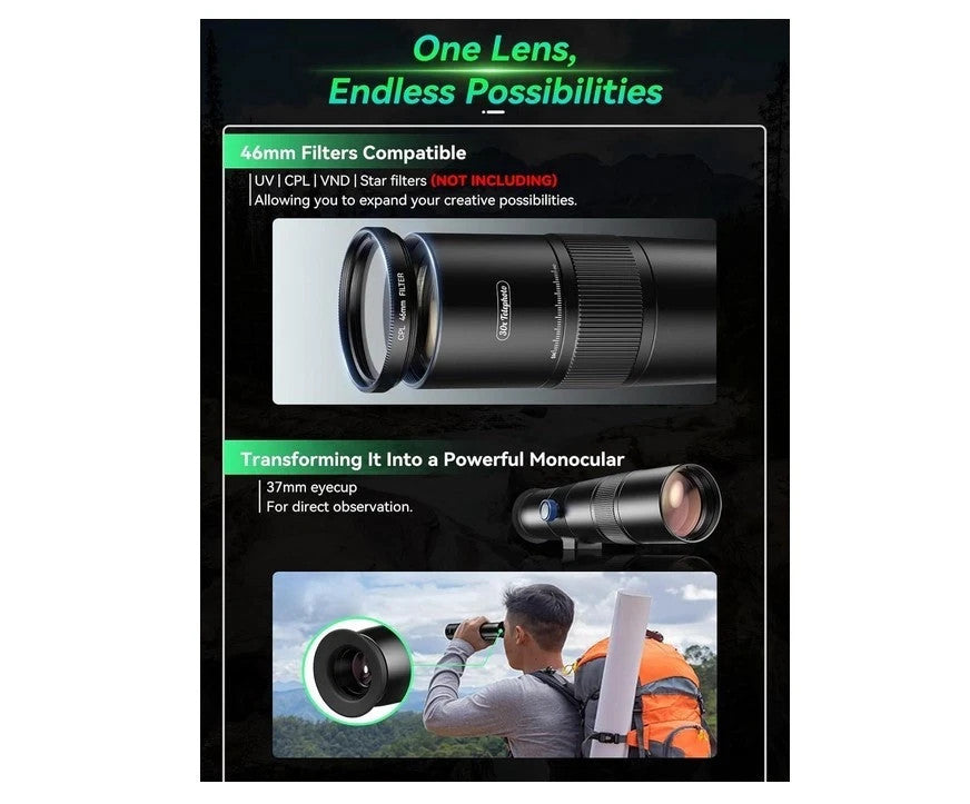 APEXEL 30X HD Telephoto Lens High Power Zoom Camera Lens With Tripod For Iphone