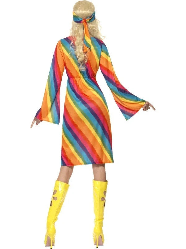 Ladies 60s 1960s Rainbow Hippy Fancy Dress Costume Hippie Lady Outfit by Smiffys