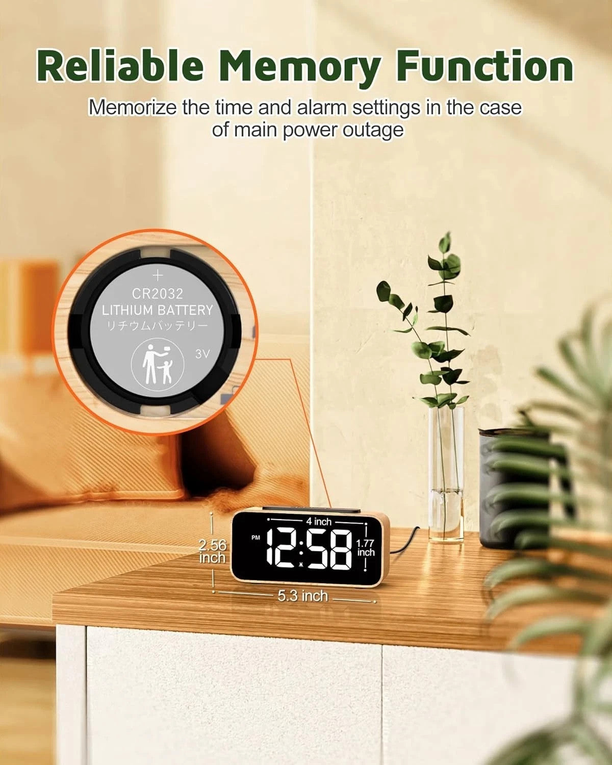 GOLOZA Alarm Clocks for Bedrooms, Wood Grain, Digital Clock with Large Displa...