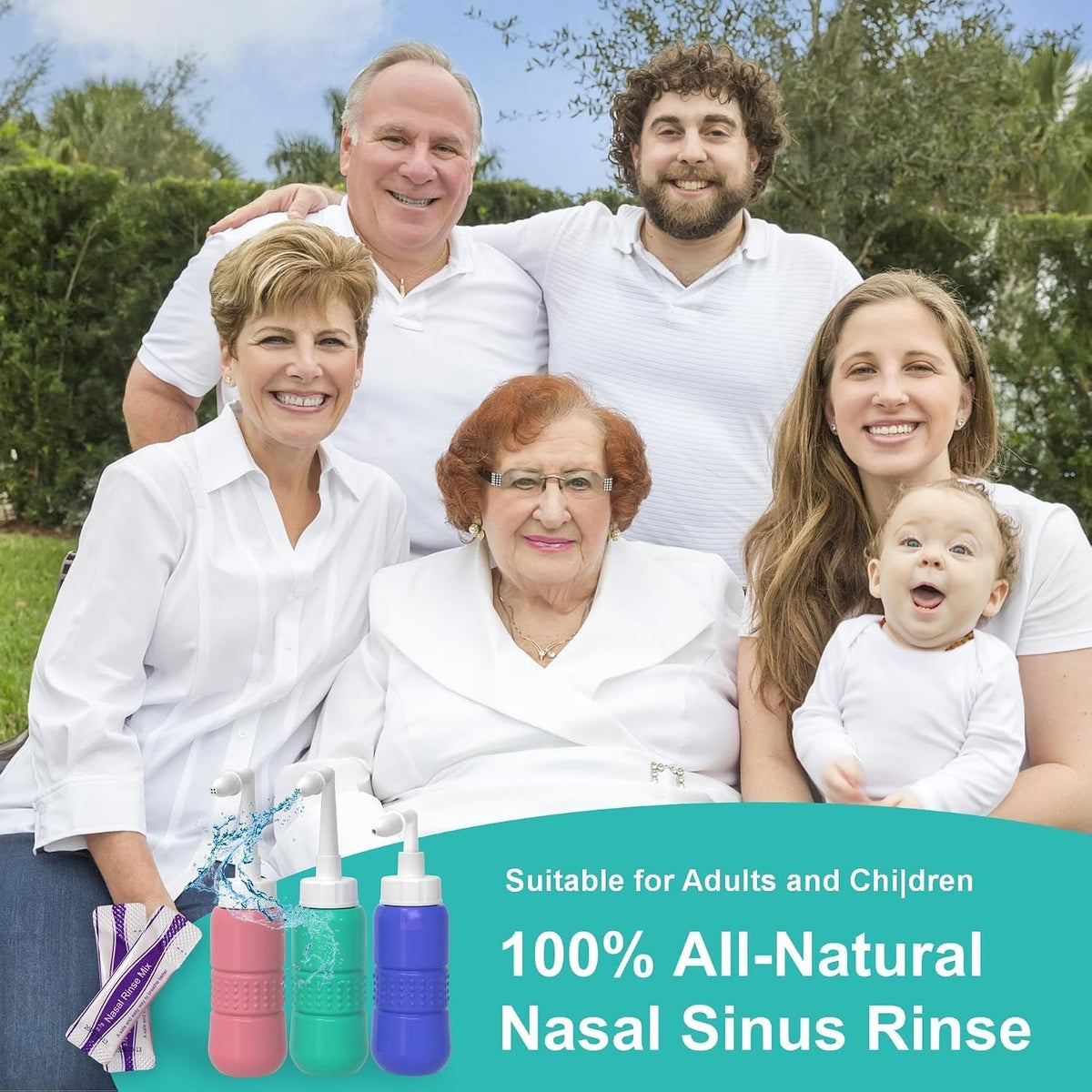 Sinus Rinse Kit 300ml Nasal Rinse Bottle Neti Pot with 40 Saline Salt Sachets UK