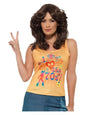 Womens Ladies Flower Hippy  1970s Fancy Dress Costume I Love The 70s Top Small