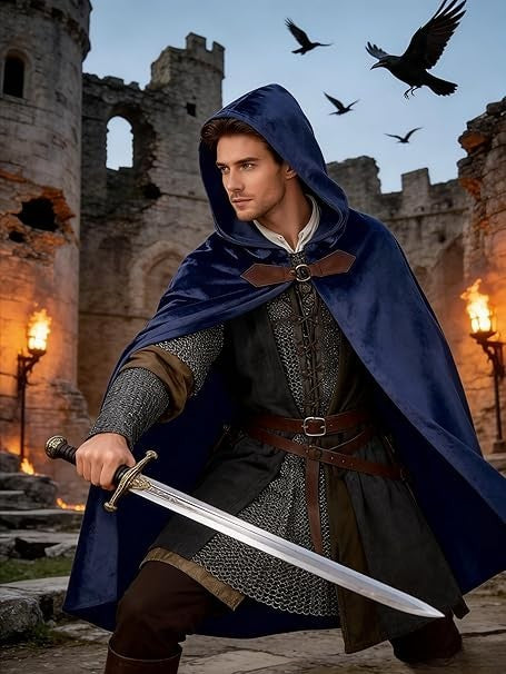 Hooded Robe Cloak Halloween Cape Wizard Knight Tunic Medieval Cosplay Costume
