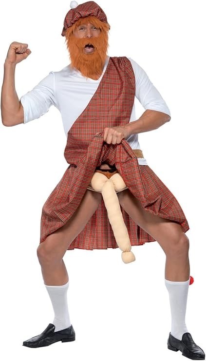 Mens Scotsman with Surprise Fancy Dress Costume Well Hung Highlander Outfit fg