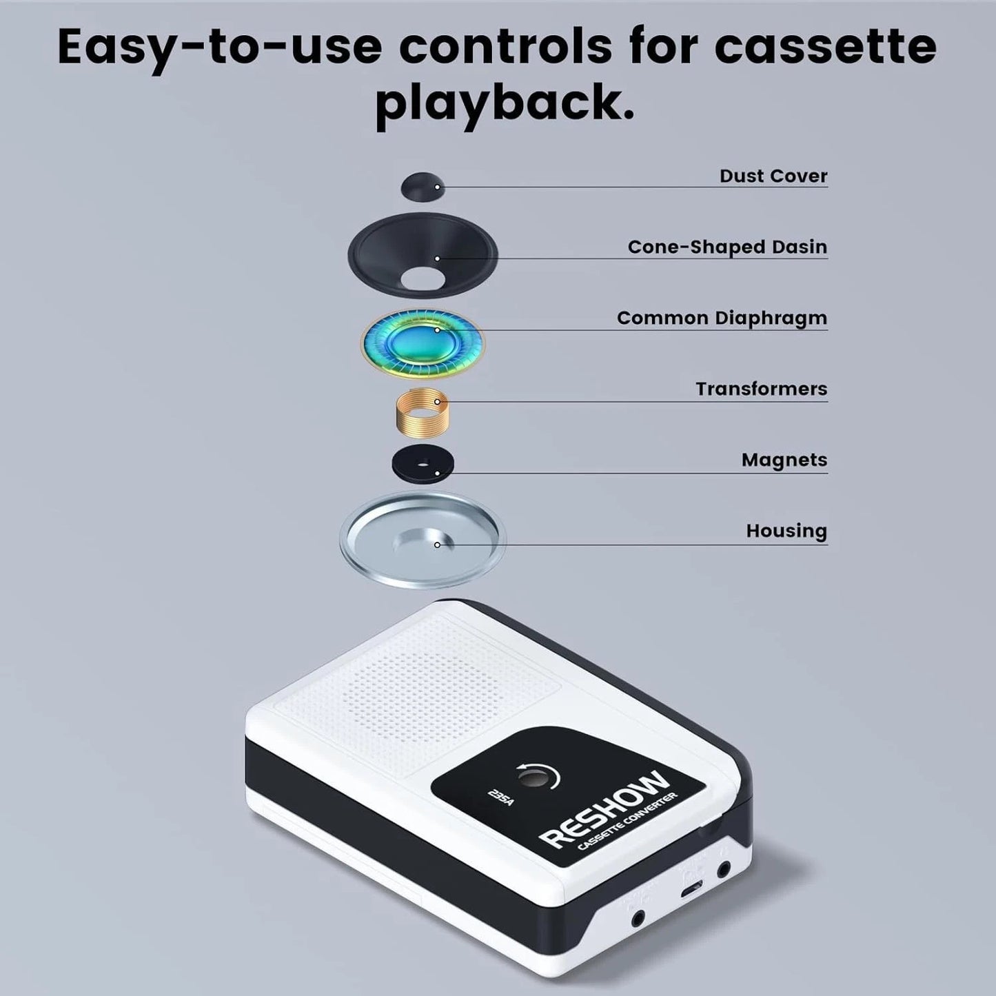 Reshow Cassette Tape Player & Digital Converter - Portable MP3 Converter for PC/