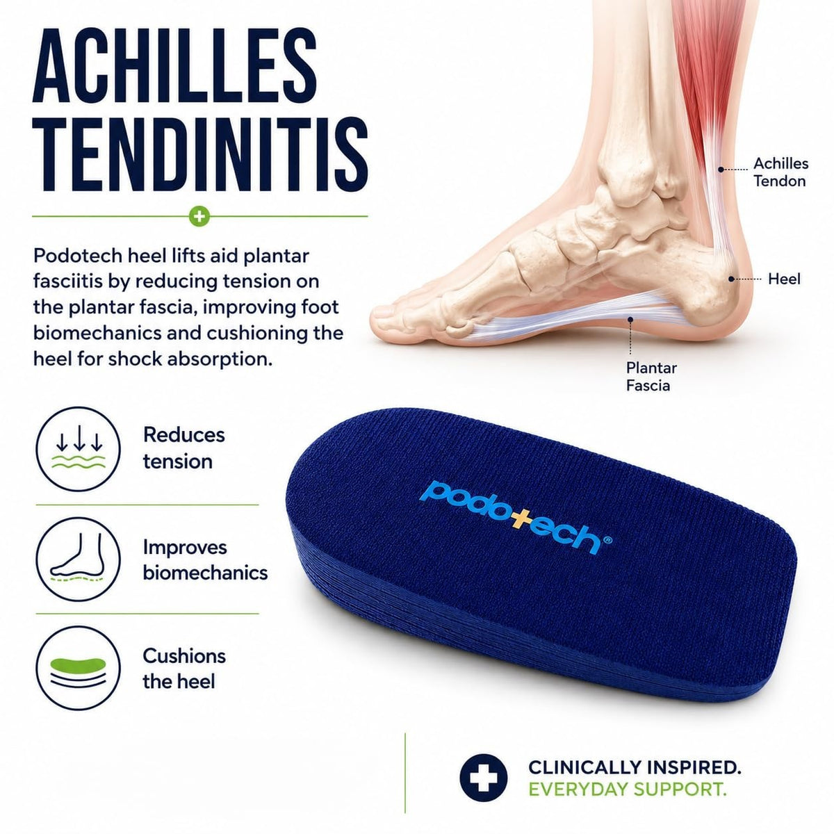 Podotech Heel Shoe Lift Insert, Height Increase Insoles for Achilles Tendonitis
