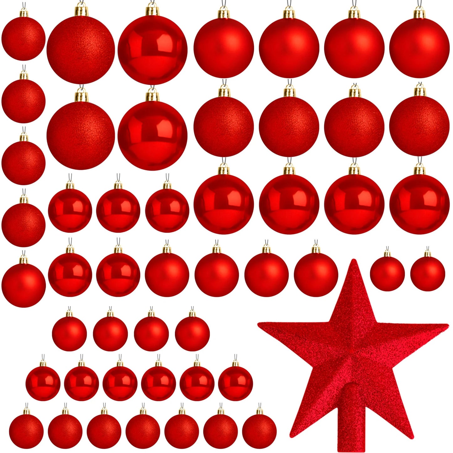 Christmas Tree Red Baubles Decoration Tree Balls 50pcs includes Christmas Star