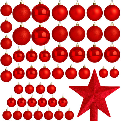 Christmas Tree Red Baubles Decoration Tree Balls 50pcs includes Christmas Star