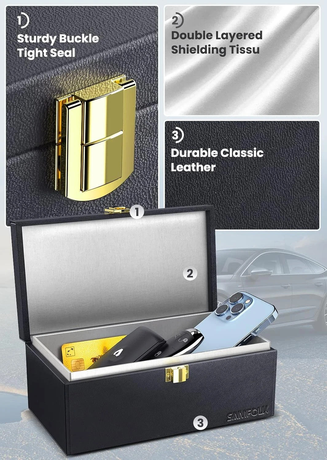 Large Faraday Box Signal Blocker Anti-Theft PU Leather - Dont loose your Car