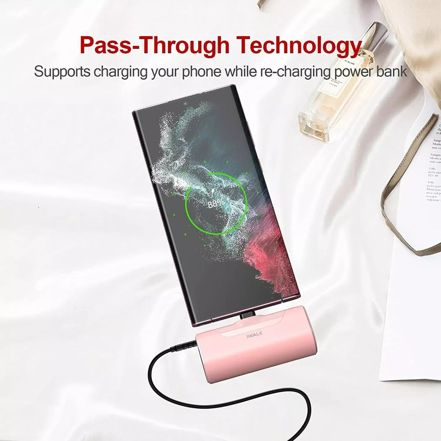 iWALK USB C Power Bank, 4500mAh Portable Charger Battery Pack - Pink