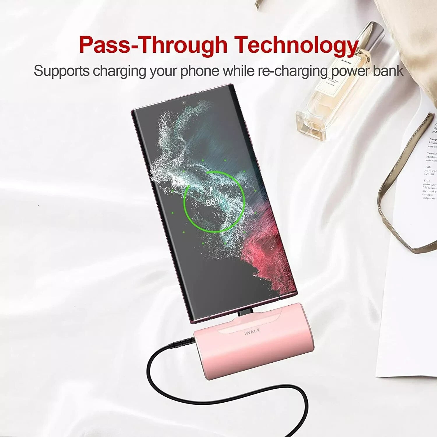 iWALK USB C Power Bank, 4500mAh Portable Charger Battery Pack - Pink