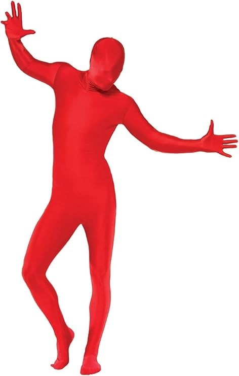 RED SKIN SUIT ADULT FANCY DRESS COSTUME SECOND SKIN BODY SUIT ALL IN ONE OUTFIT