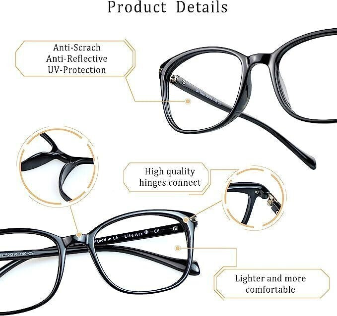 LifeArt Blue Light Blocking Glasses - Anti Eyestrain Glare - TV Computer Reading