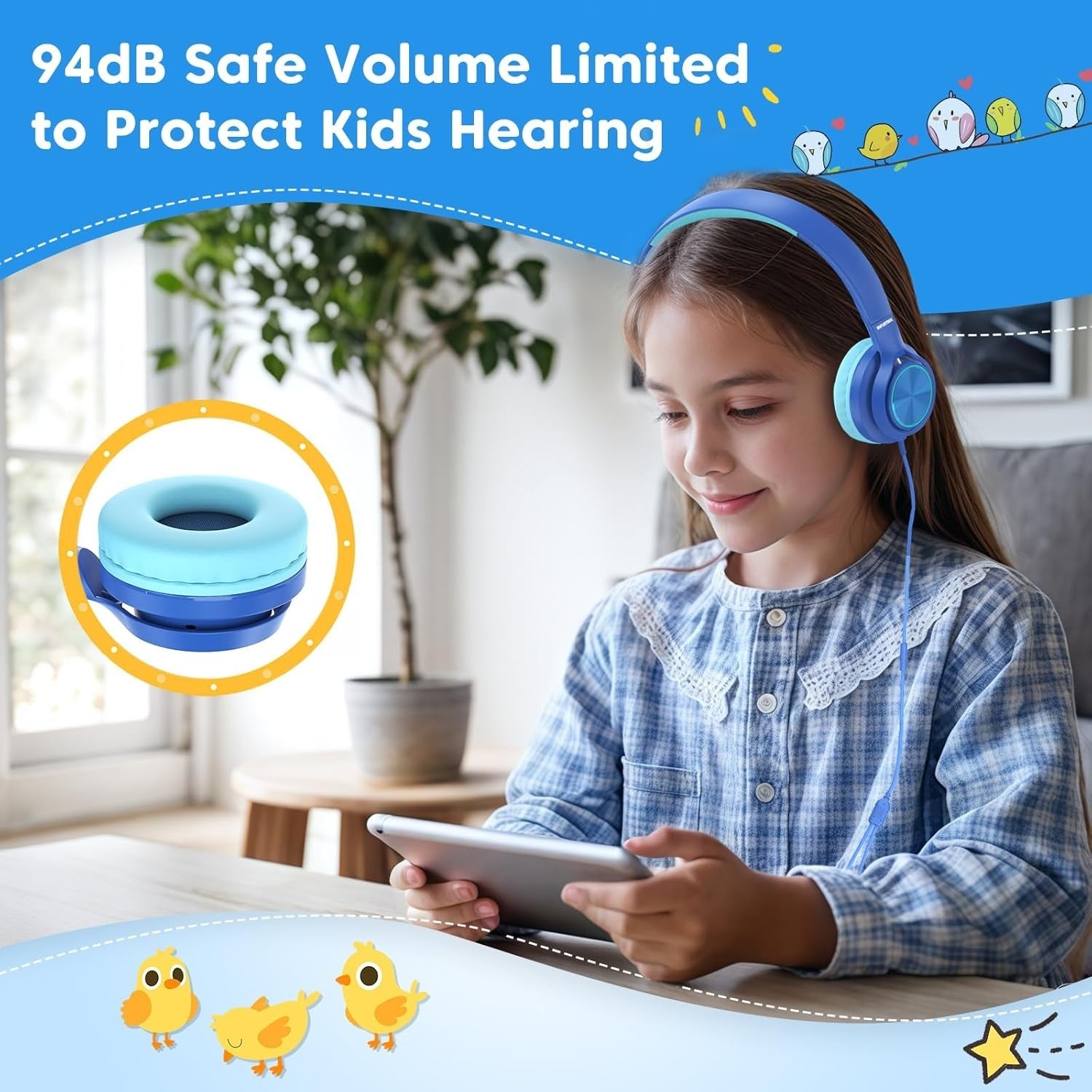 INFURTURE Kids Headphones CH5 USB C Headphone with Mic for Boys/Girls, Line Cont