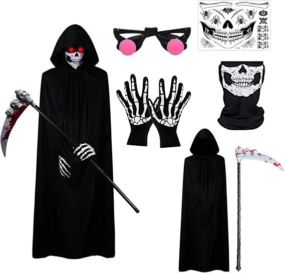 Adult Mens Grim Reaper Costume Halloween Fancy Dress Outfit Horror Party Event