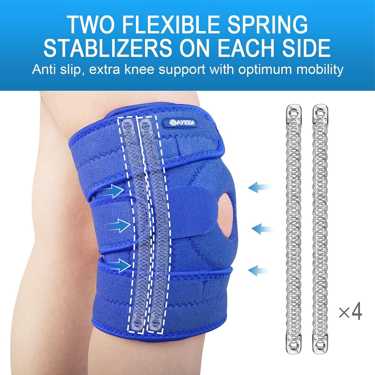 Avidda Knee Support with Open-Patella Design for Joint Pain, Sports Injury, M-XL