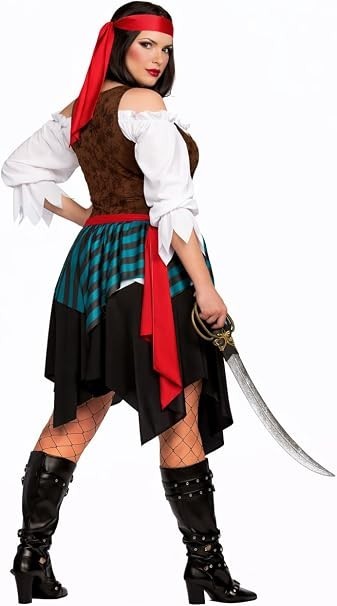 Womens Pirate Fancy Dress Costumes Caribbean Shipwreck Wench Outfit Ladies Seas