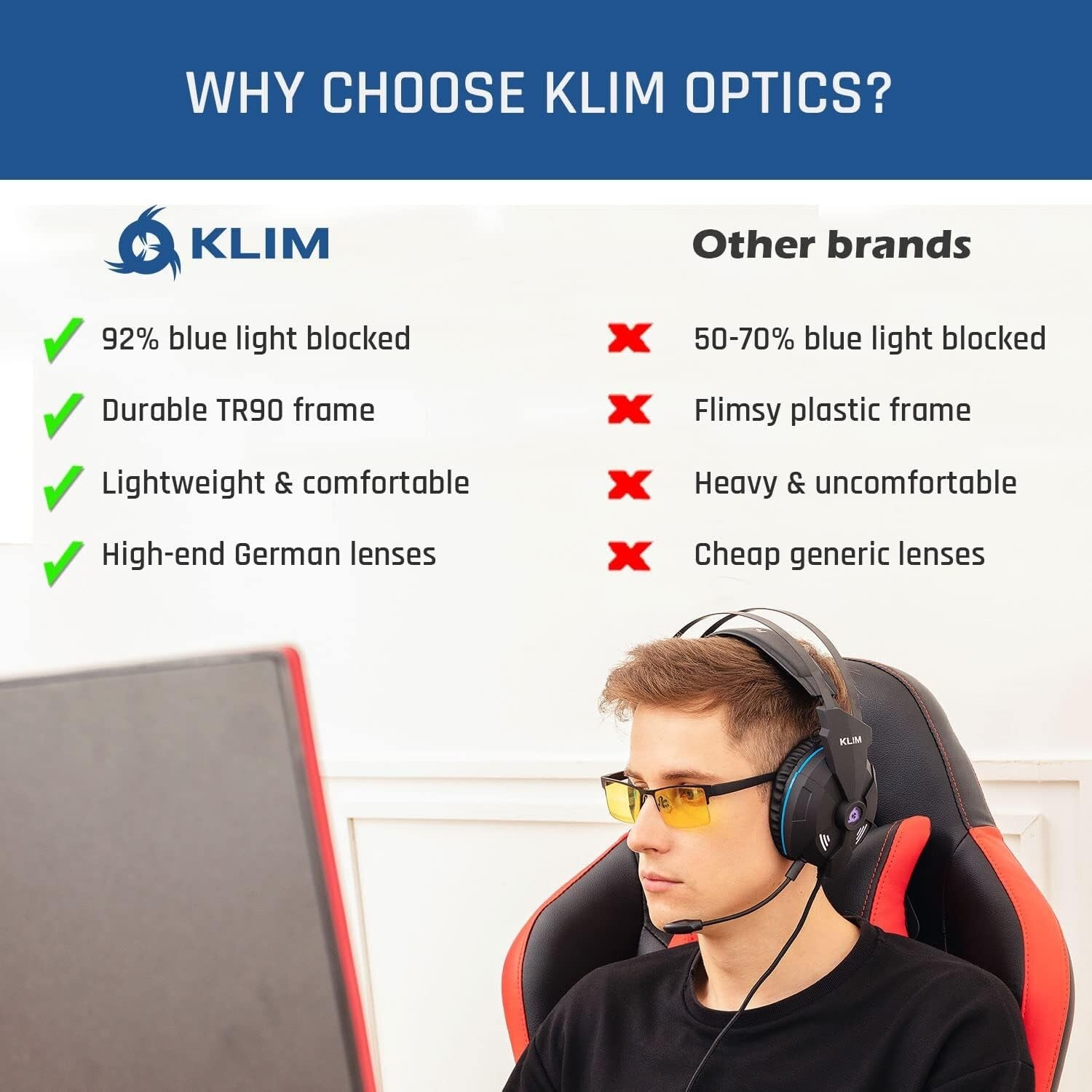 KLIM Protect Anti Blue Light Glasses Anti Eye Fatigue Anti UV glasses New 2024