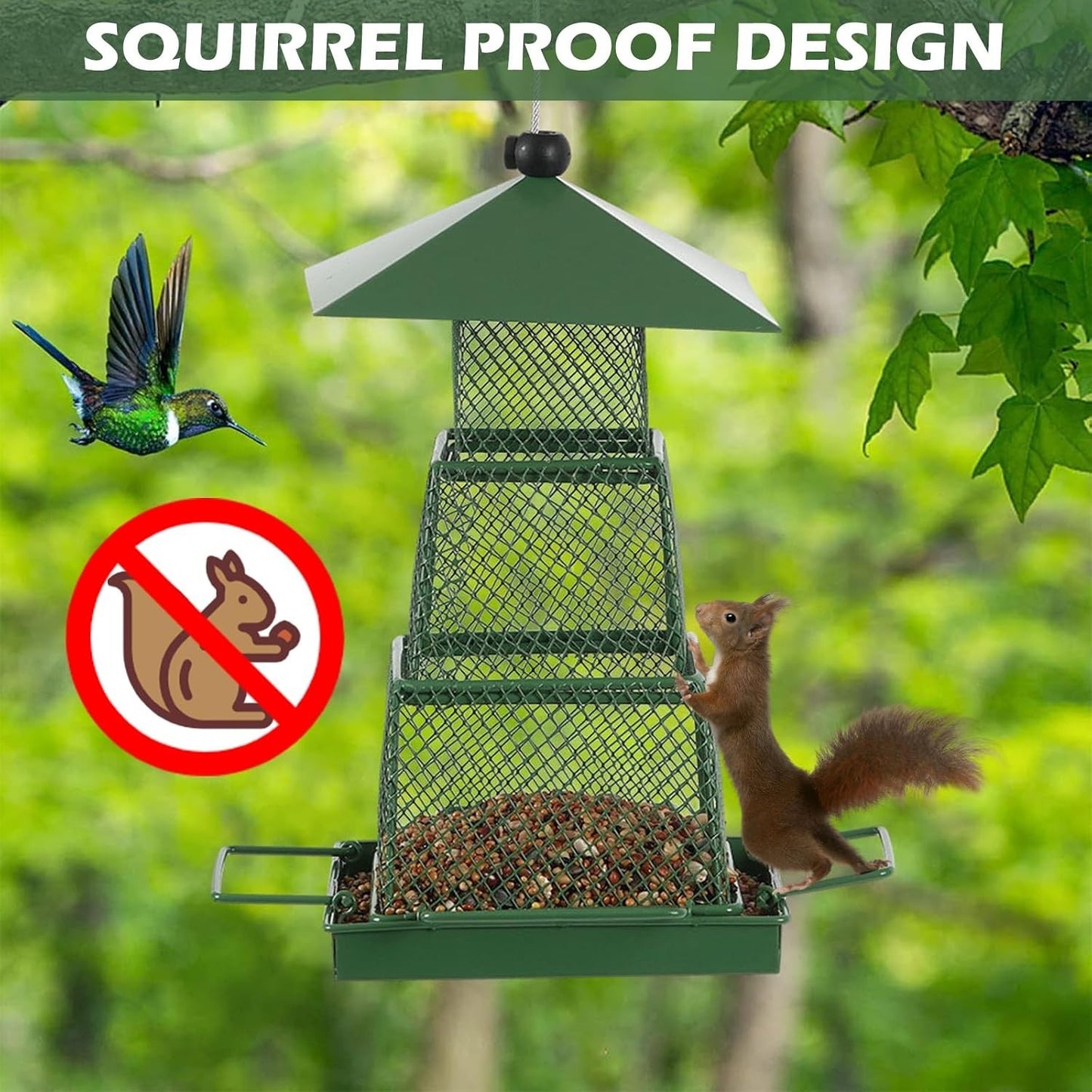 Squirrel Proof Hanging Bird Seed Feeder Heavy Duty Garden Wild Birds