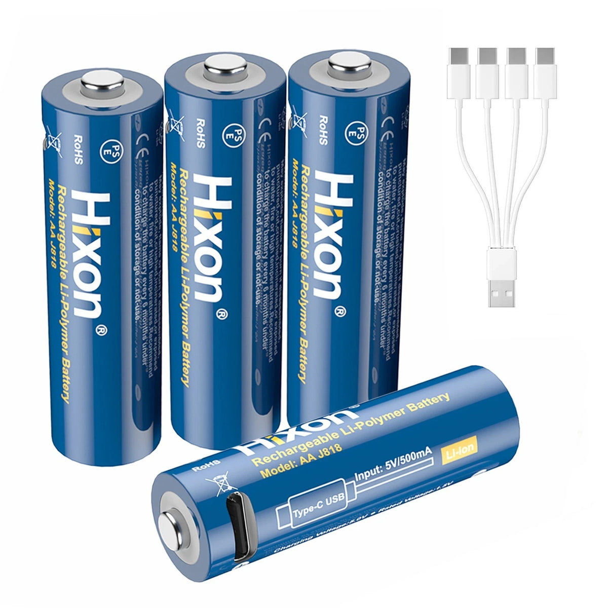 Hixon 1.5V USB-C AA Rechargeable Lithium Batteries 2550mWh Double AA - 8 Pack
