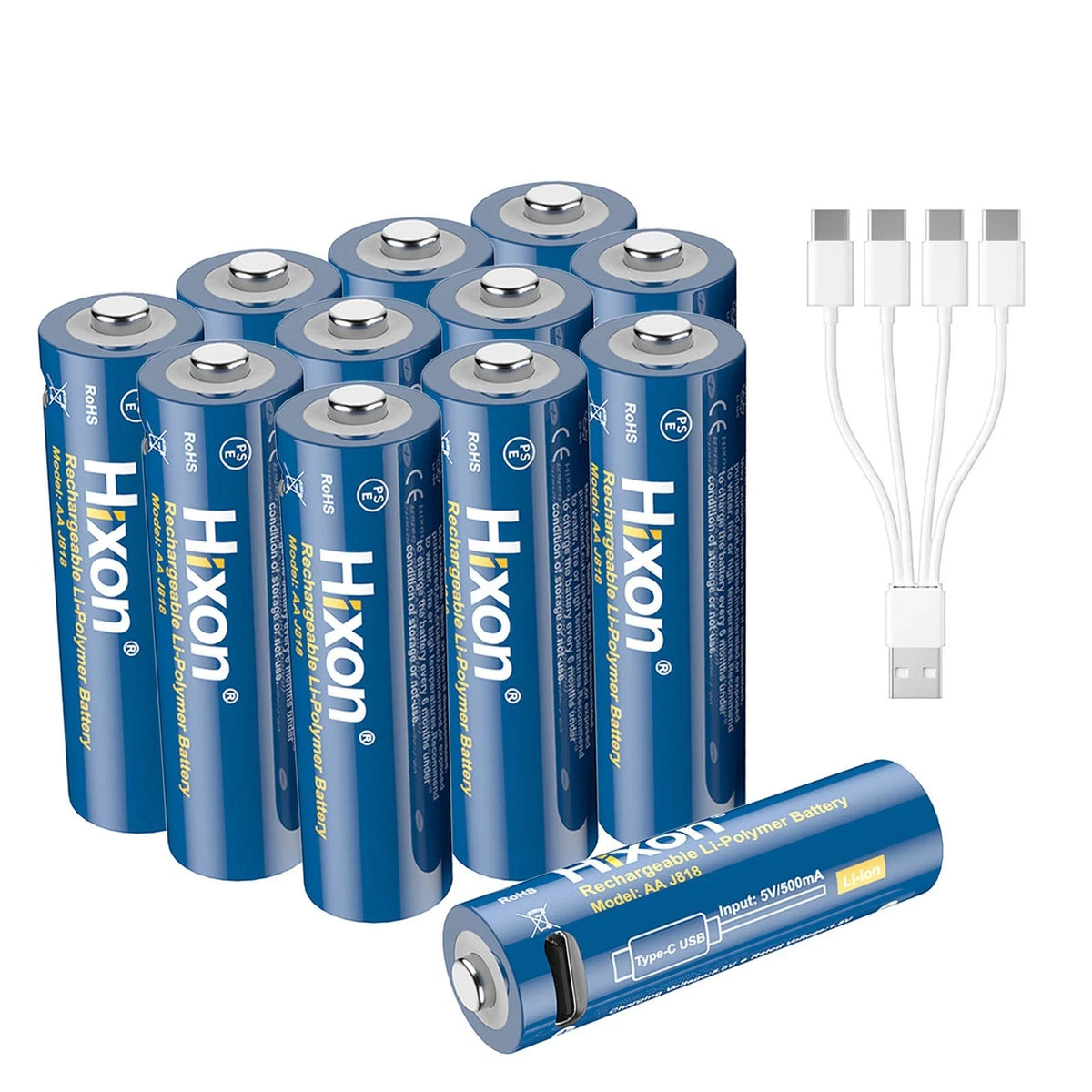 Hixon 1.5V USB-C AA Rechargeable Lithium Batteries 2550mWh Double AA - 8 Pack