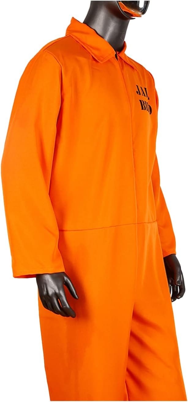 Mens Prisoner Costume Overall Orange Jumpsuit Convict Stag Do Party Fancy Dress