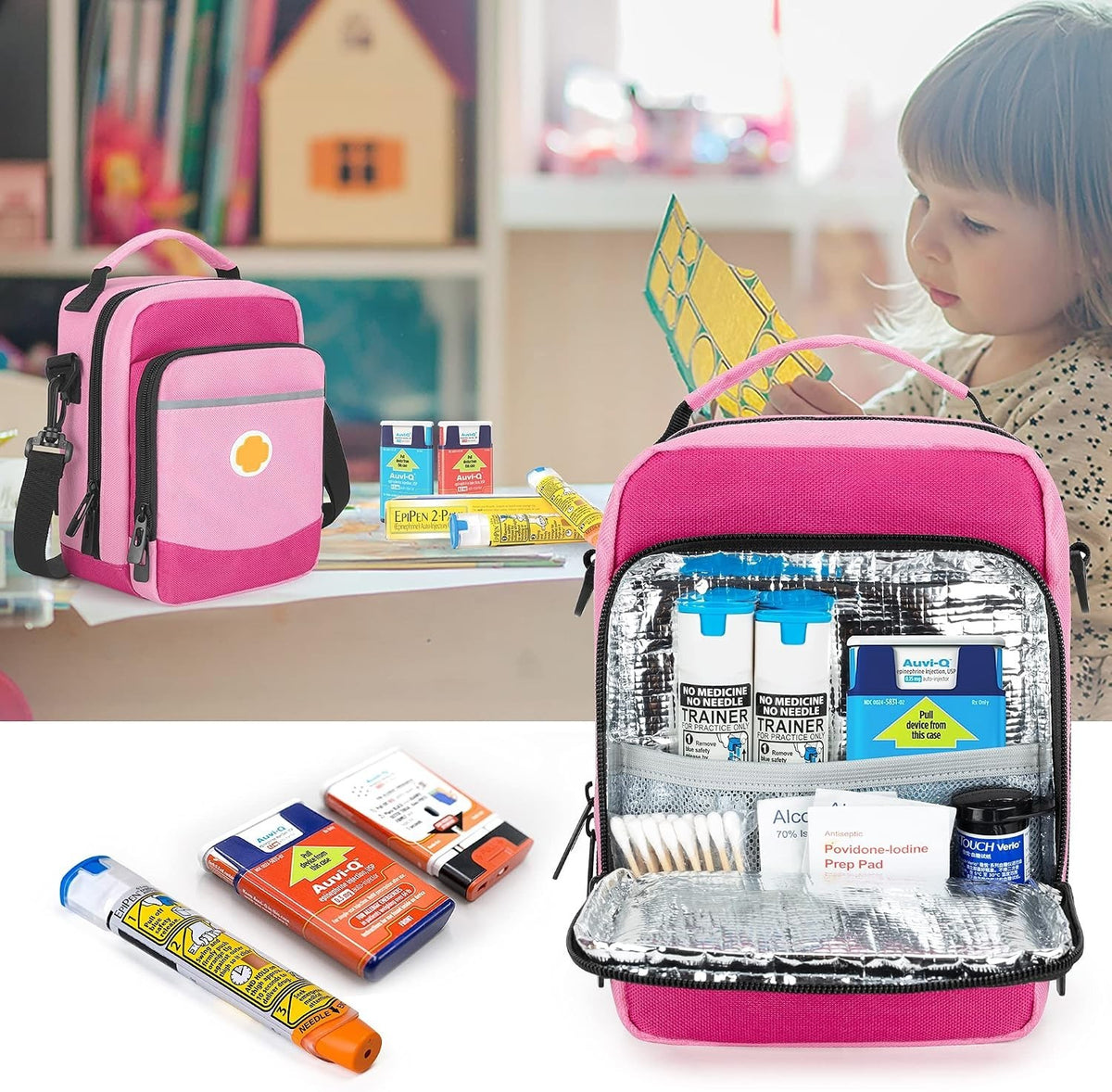 CURMIO Carrying Case, Insulated Medicine Supplies Bag with Shoulder Strap