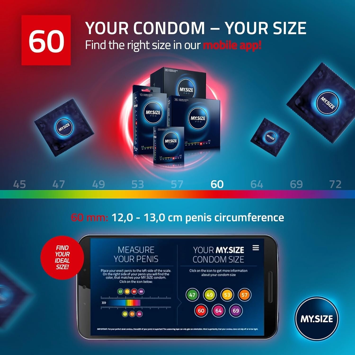 My Size Pro Condoms | 60 mm | Slim Small Snug Trim Close Fit Size | Pack of 36
