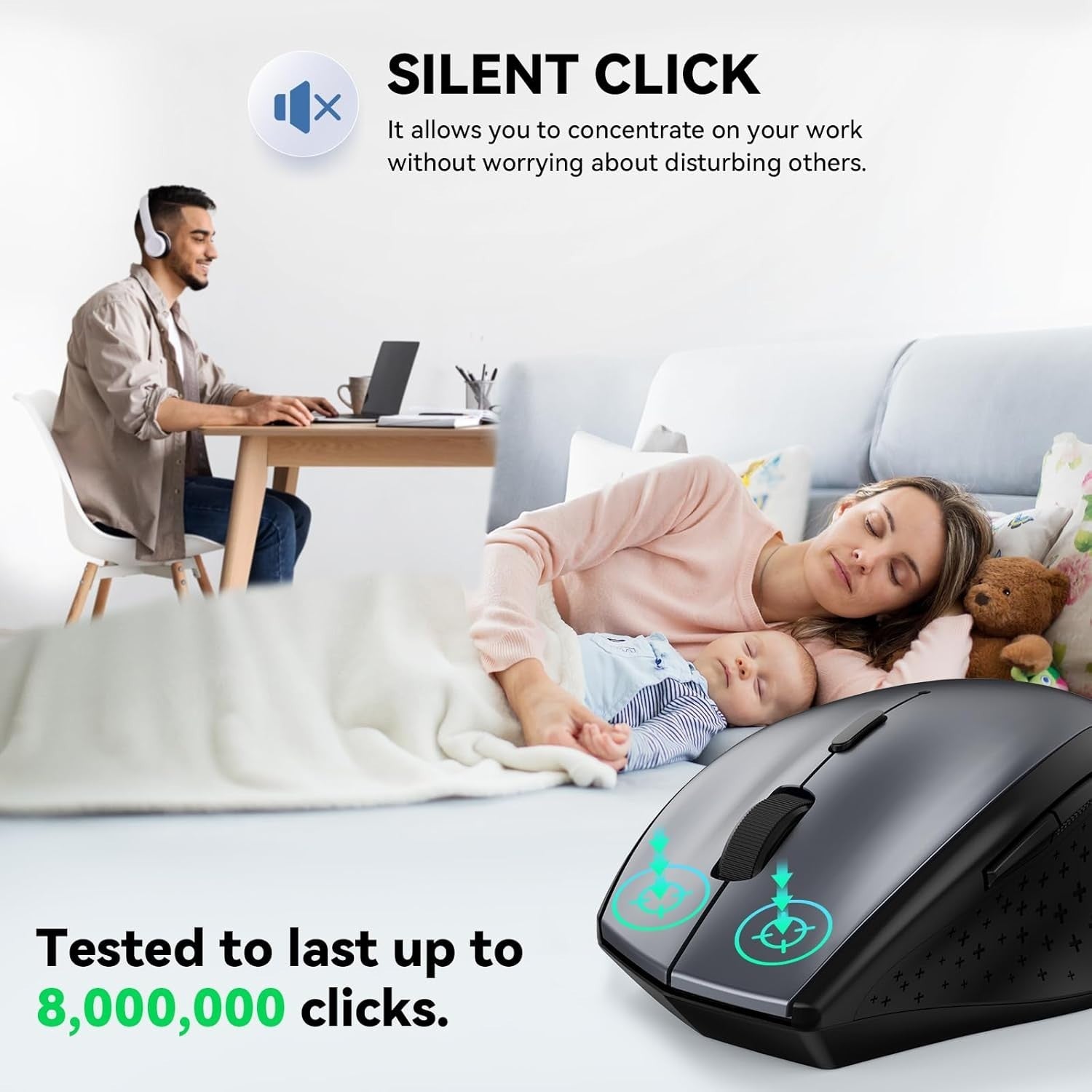 TECKNET Wireless Mouse, 2.4G USB Computer Mouse with 6-Level Adjustable 4800 DPI