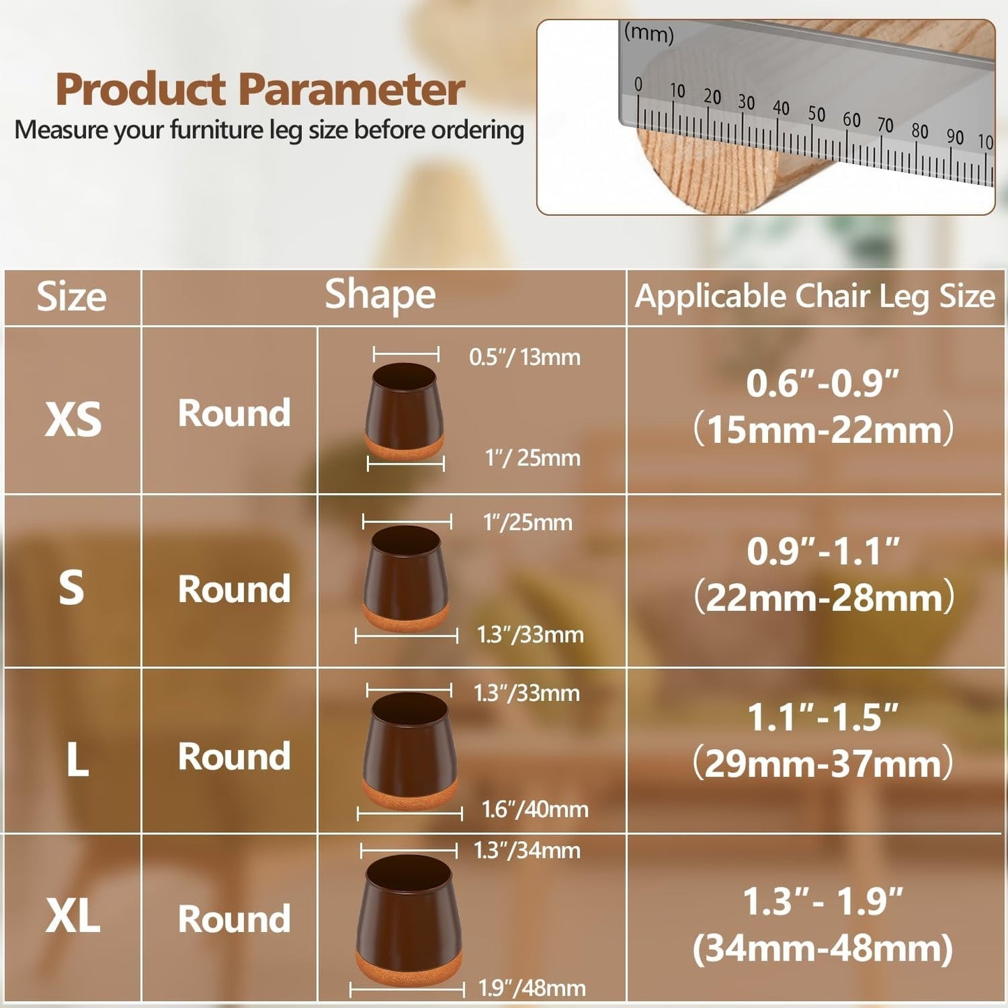 Chair Floor Leg Protectors (15-23MM) 28PCS, BAIPOK Silicon Chair Leg Caps