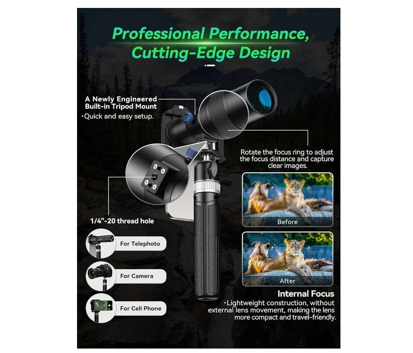 APEXEL 30X HD Telephoto Lens High Power Zoom Camera Lens With Tripod For Iphone