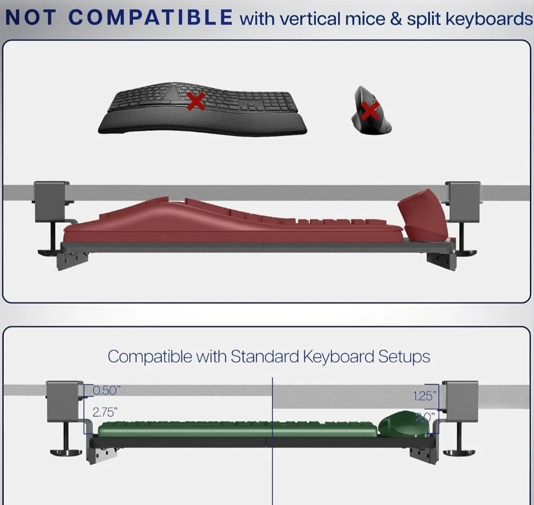 VIVO Black Clamp-On Small Keyboard Tray Mount-KB05ES 20x11" Sturdy New