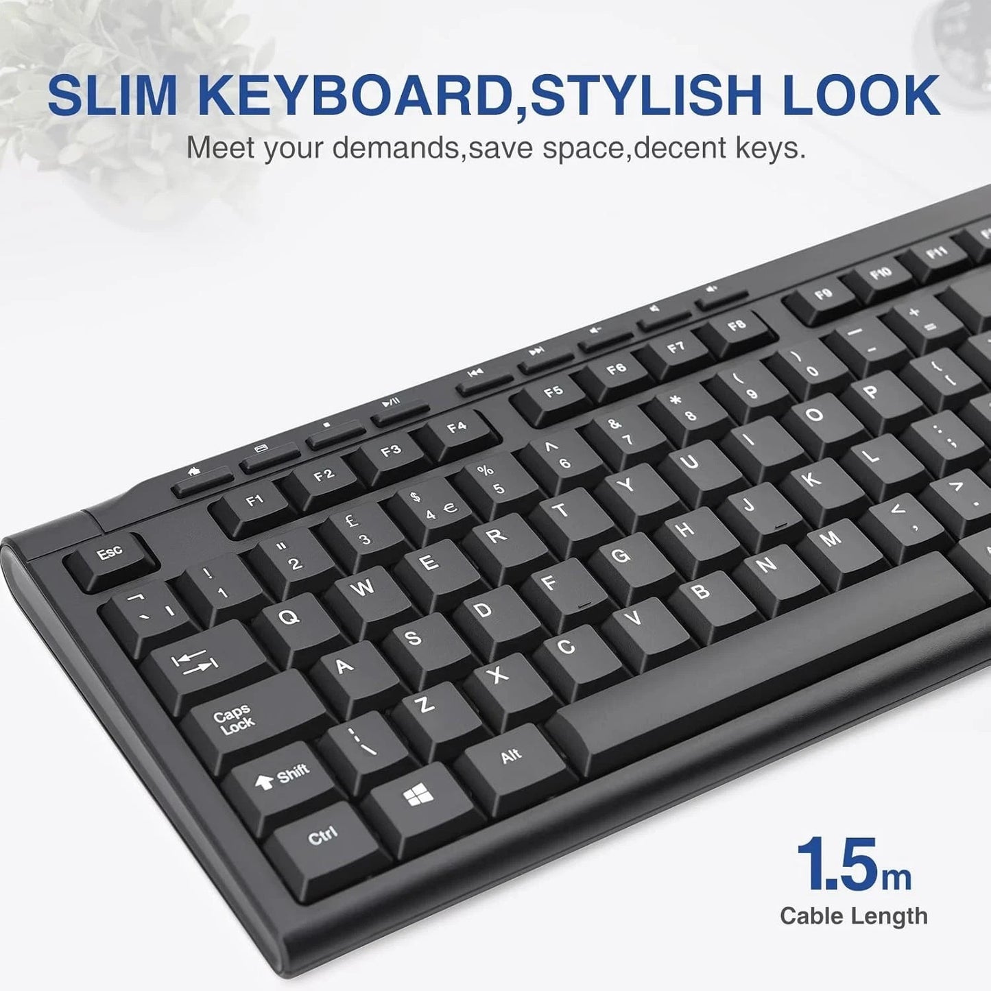 Rii RK907 USB Wired Keyboard Full Size Office Keyboard Compatible with Mac PC Ta