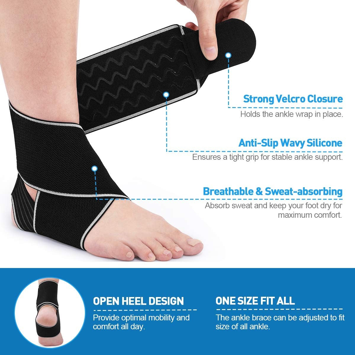 WASPO Ankle Support Brace 2 PACK, Adjustable Ankle Brace Wrap Strap for Sports